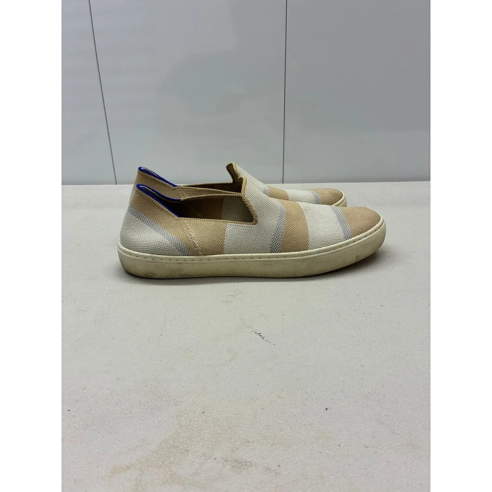 Rothys The Sneaker Womens 8.5 Sand White Striped Knit Slip On Flat Shoes
